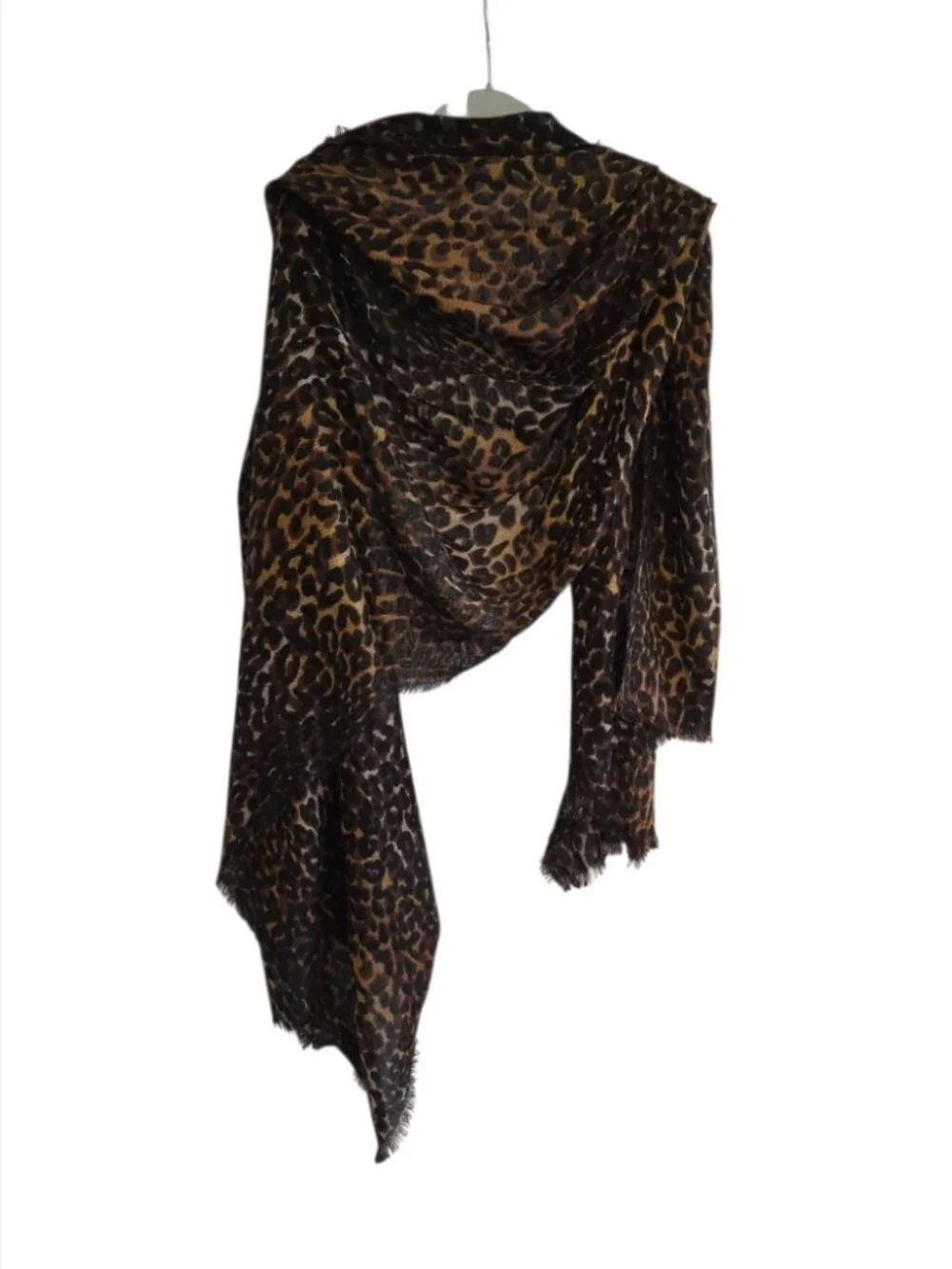 Leopard Wrap Scarf Shawl Stole Animal Print Oversized Eyelash Fringe Edges Glam
